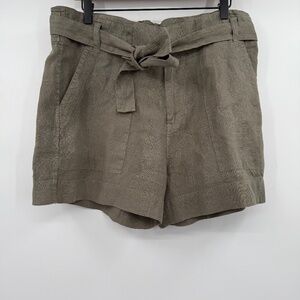 Joie Shorts Women 12 Green Linen Sash Paperbag Walking Resortwear Vacation